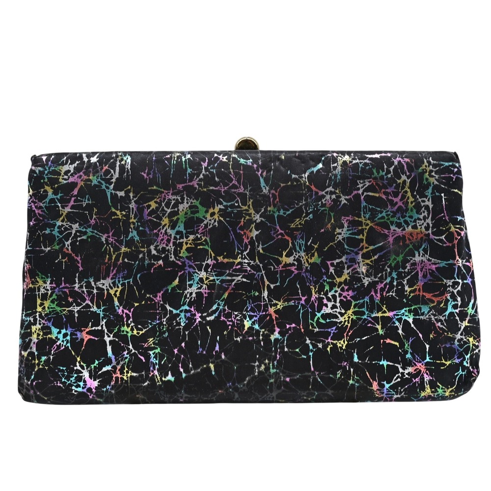 Vintage Rosalee Sam Sax Shoes Black Iridescent Crackle Metallic Kiss Lock Clutch
